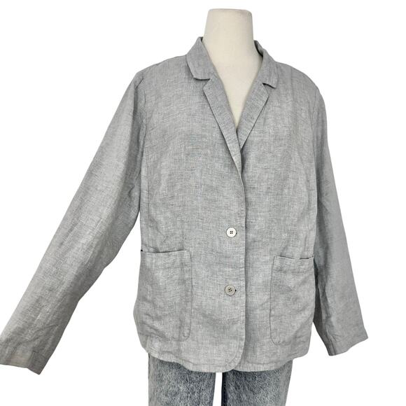 Eileen Fisher Organic Linen Blazer Jacket Blazer Light Gray Metallic | 1X - Picture 1 of 11